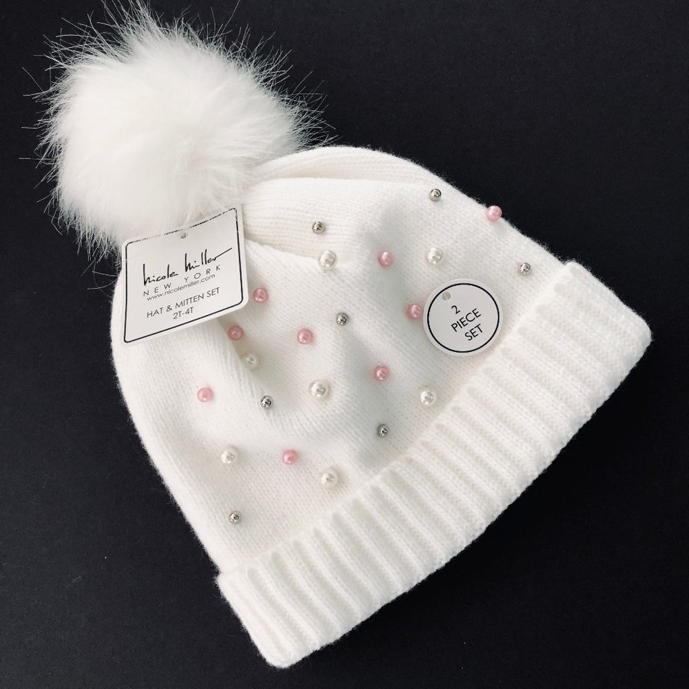 NICOLE MILLER 2T-4T White Hat & Mitten Set NWT - Picture 1 of 4